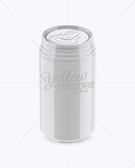 Free 330ml Aluminium Can with Glossy Finish Mockup (High-Angle Shot) PSD Mockups