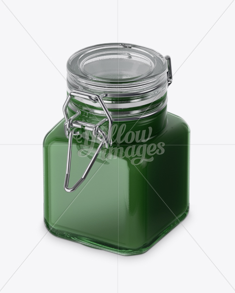 100ml Glass Green Jam Jar w  Clamp Lid Mockup   Half Side View (High Angle Shot) PSD #3