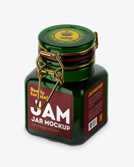 100ml Green Glass Jam Jar w Clamp Lid Mockup Half Side View (High Angle Shot) PSD #4