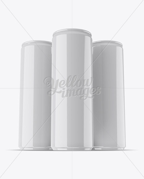 Free Three 250ml Glossy Aluminium Cans Mockup - Hero Shot PSD Mockups