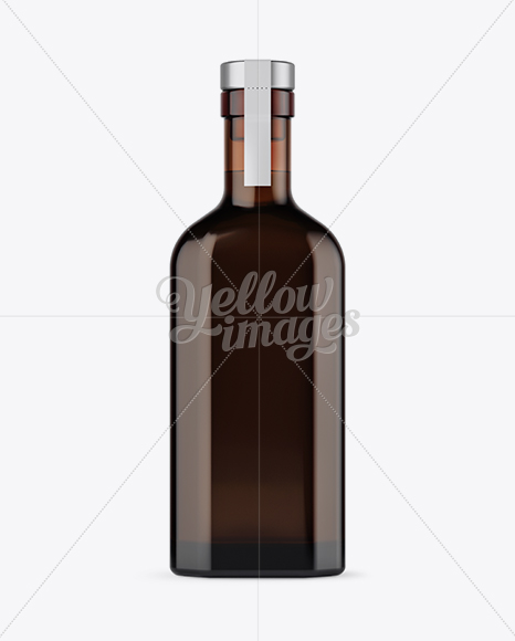 Amber Glass Bottle With Rum Mockup