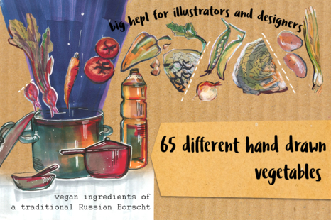65 hand drawn vegetables