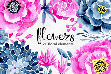 21 Watercolor floral elements