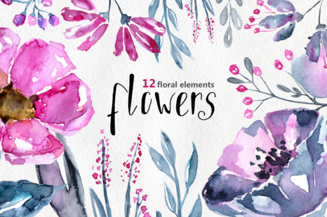 12 Watercolor floral elements