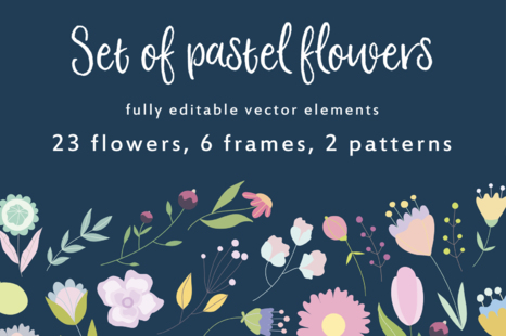 April meadow. Set of vector flowers.