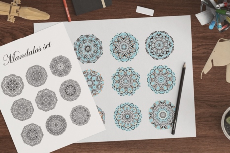Hand-drawn mandalas set