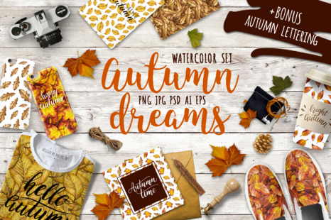 Watercolor autumn leaves