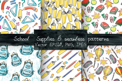 School supplies seamless patterns