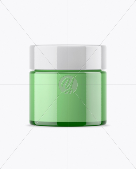 Green Glass Cosmetic Jar Mockup PSD #3