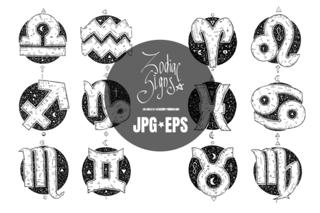 Hand drawn zodiac signs