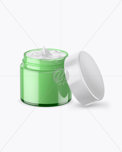 Opened Green Cosmetic Jar Mockup High Angle Shot In Jar Mockups On Yellow Images Object Mockups