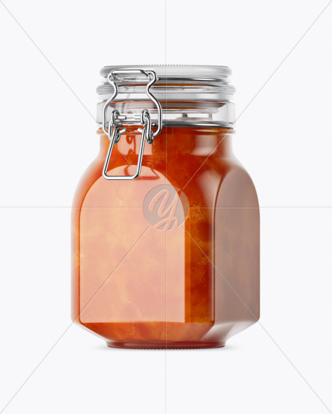 900ml Apricot Jam Glass Jar w/ Clamp Lid Mockup - Half Side View