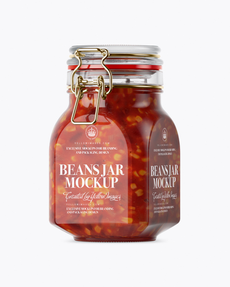 900ml Mexican Beans Glass Jar w/ Clamp Lid Mockup - Half Side View