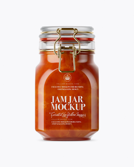 Download 900ml Apricot Jam Glass Jar w/ Clamp Lid Mockup - Side View
