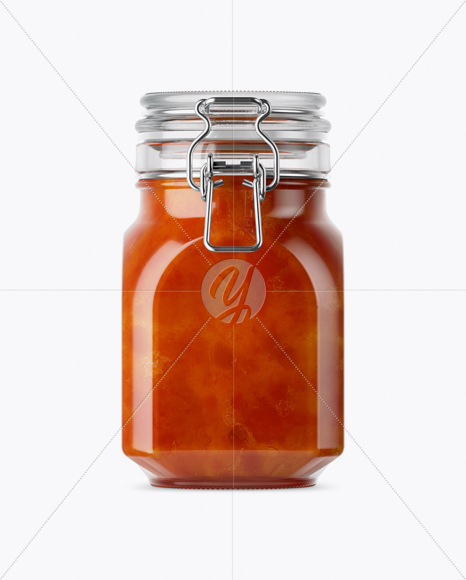 900ml Apricot Jam Glass Jar w  Clamp Lid Mockup   Side View PSD #3