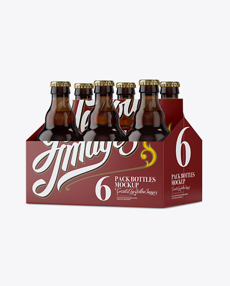 White Paper 6 Pack Amber Bottle Carrier Mockup - Halfside View