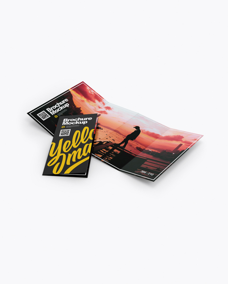 4xdl Brochures Mockup Half Side View High Angle Shot In Stationery Mockups On Yellow Images Object Mockups