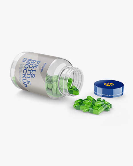 Opened Clear Bottle W/ Pills Mockup