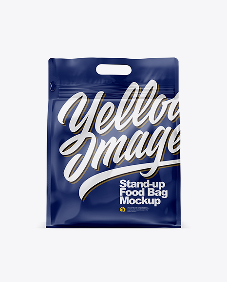 Download Glossy Stand Up Food Bag Mockup In Bag Sack Mockups On Yellow Images Object Mockups Yellowimages Mockups