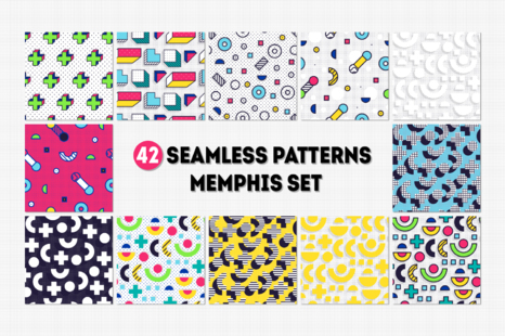 42 MEMPHIS seamless patterns set