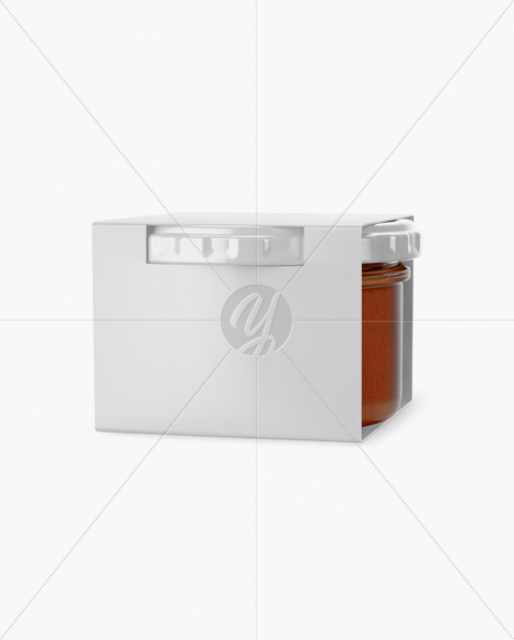 Clear Glass Sauce Jar in Paperboard Sleeve Mockup