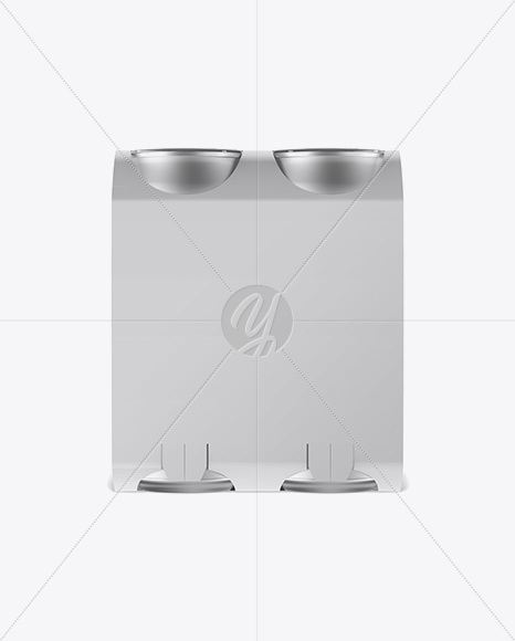 Free Carton Carrier W/ 4 Matte Metallic Cans Mockup - Front View PSD Mockups
