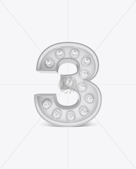 Number 3 Light Bulb Sign Mockup