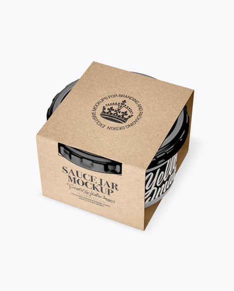 Clear Glass Sauce Jar in Kraft Paperboard Sleeve Mockup - Half Side View
