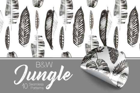 B&amp;W Jungle - Seamless Patterns