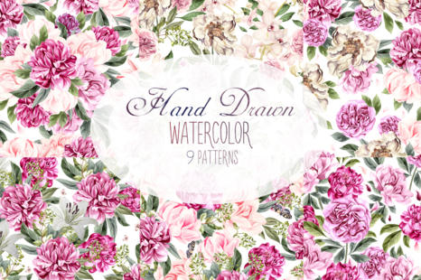 Hand Drawn Watercolor 9 Peony BloomingPattern