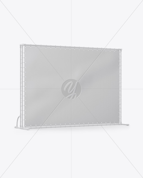 Press Wall Banner with Glossy Frame Mockup - Halfside View