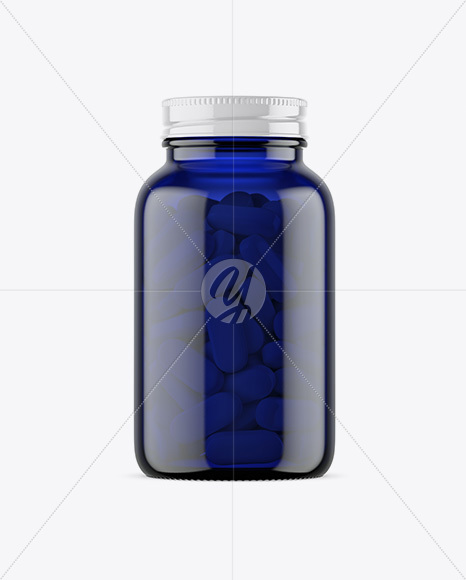 Dark Blue Glass Bottle With Pills Mockup PSD #3