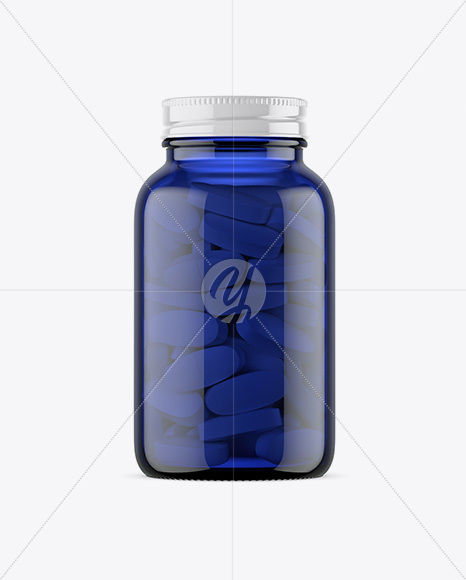 Blue Glass Bottle With Pills Mockup PSD #3