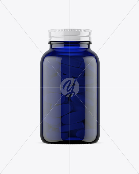 Dark Blue Glass Bottle With Pills Mockup PSD #3