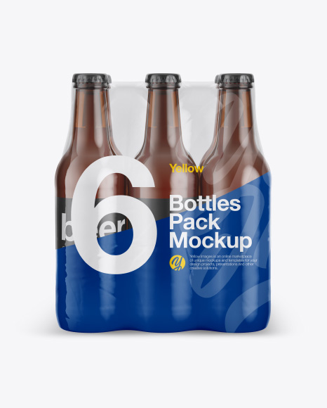 6 Bottles Pack In Film Mockup In Bottle Mockups On Yellow Images Object Mockups