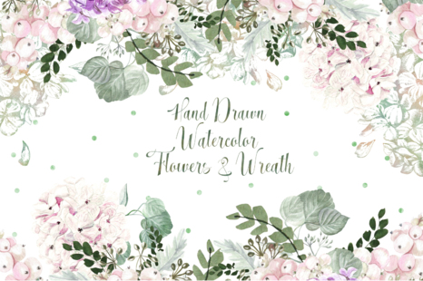 Hand Drawn Watercolor Flowers&amp;Wreath
