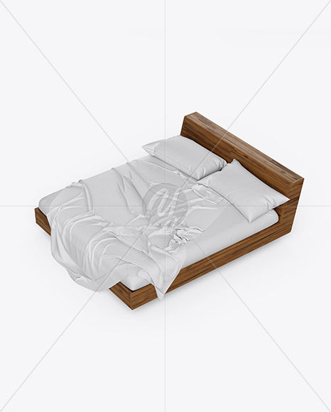 Wooden Double Bed Mockup PSD #3