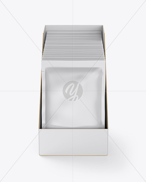 Download Box With Matte Sachets Mockup in Sachet Mockups on Yellow Images Object Mockups