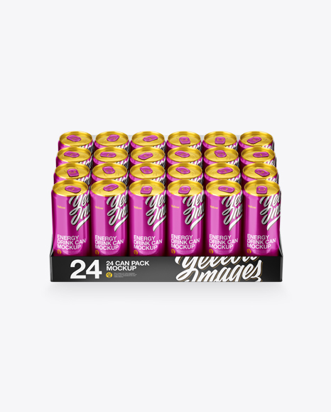 Transparent Pack with 24 Metallic Aluminium Cans Mockup Transparent Pack with 24 Metallic Aluminium Cans Mockup