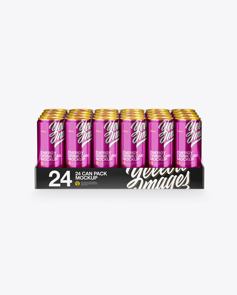 Transparent Pack with 24 Metallic Aluminium Cans Mockup