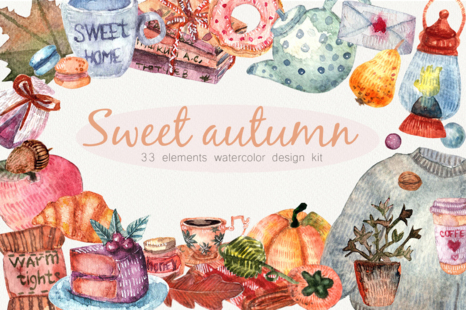 Cozy autumne. Cozy home. Watercolor illustrations