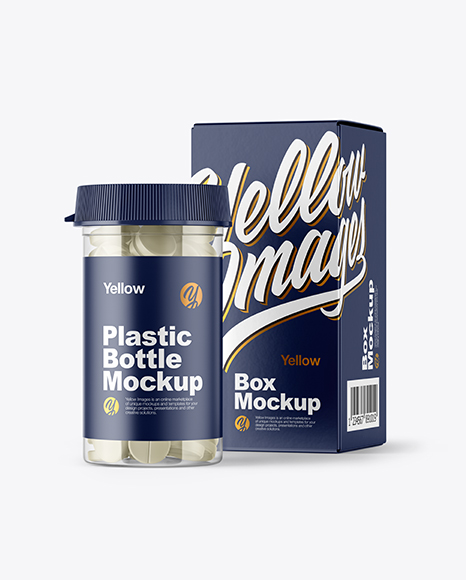 Clear Pills Bottle with Box Mockup PSD #4
