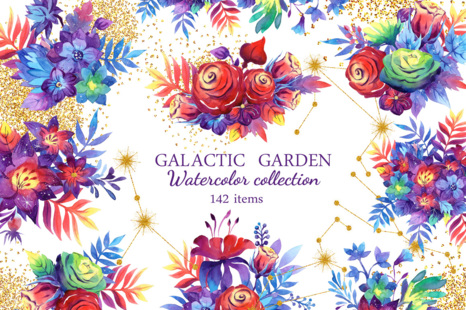 Galactic Garden. Galaxy floral watercolor collections!