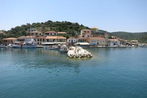 Vathi Harbour - Breakwater with fisher boats.