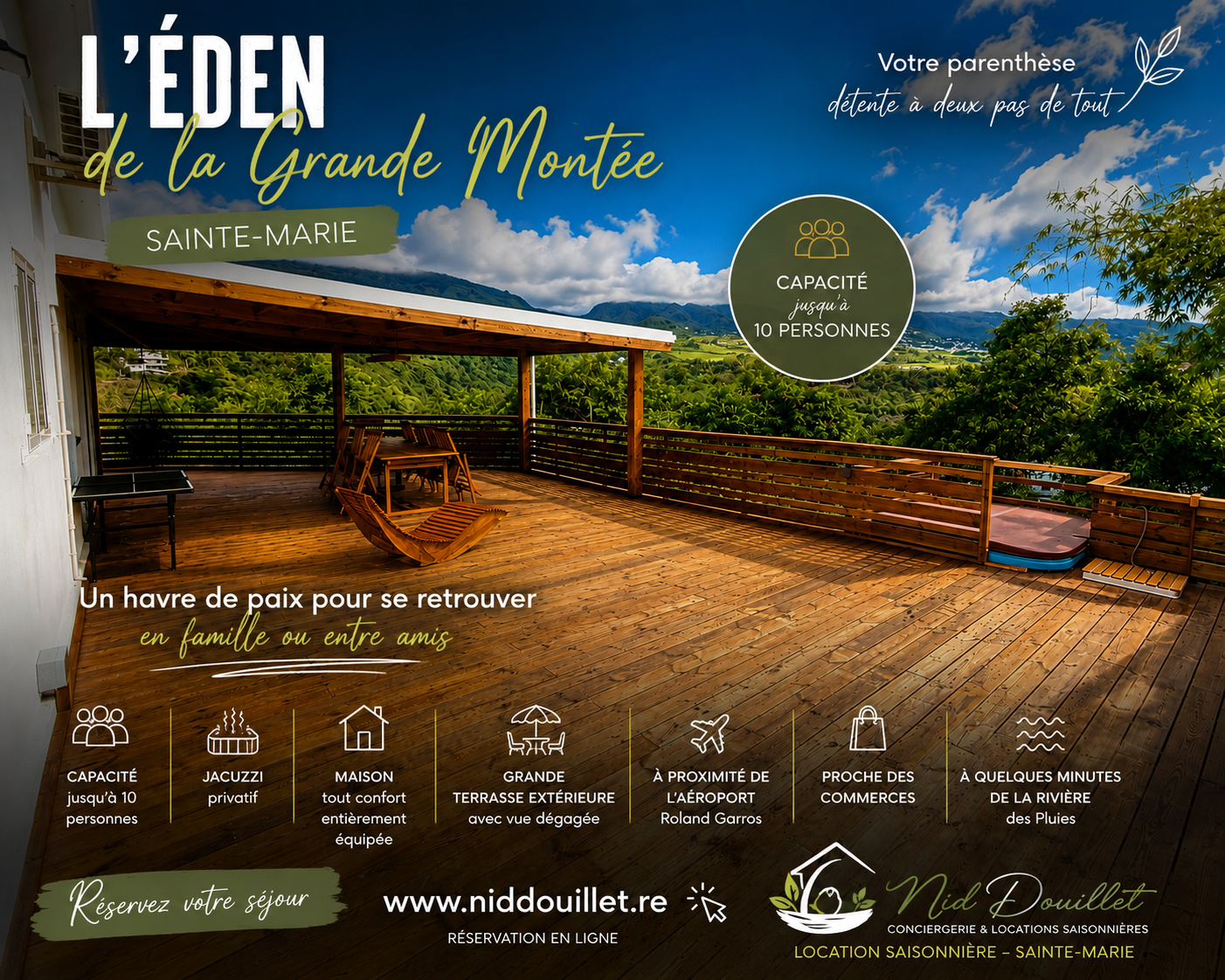 photo 📍 Sainte-Marie – 10 personnes – Jacuzzi privatif – Proche aéroport – Confort & Détente