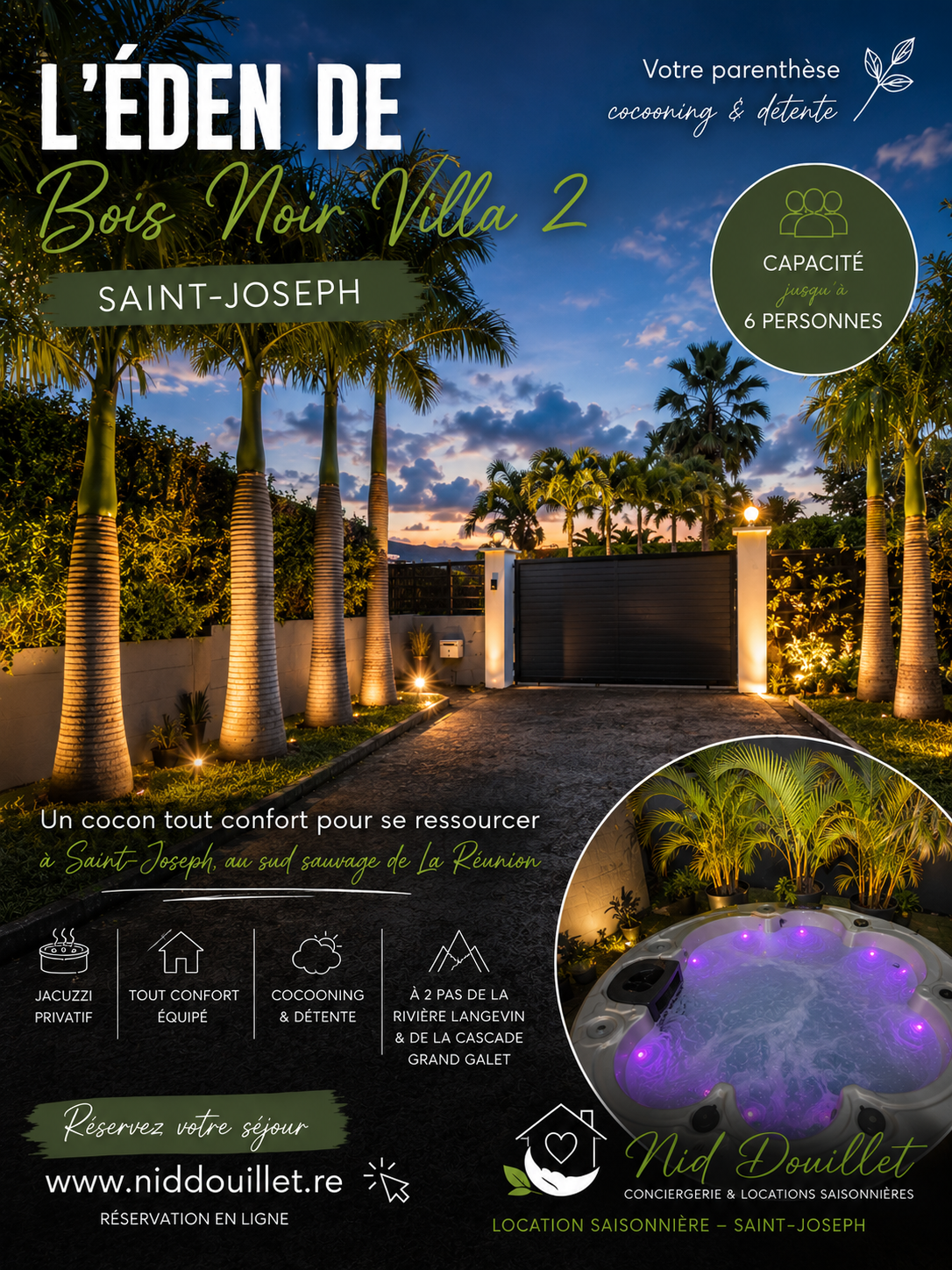 photo 📍 Langevin – Saint-Joseph – 6 personnes – Jacuzzi privatif – Proche Cascade Grand Galet