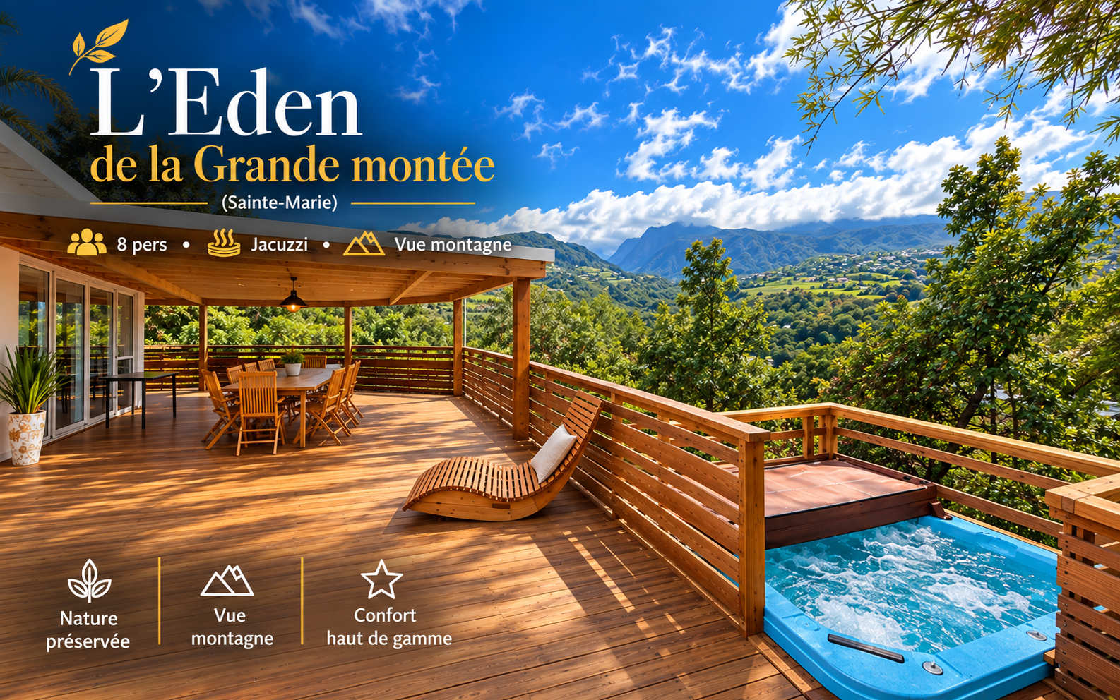 photo 📍 Sainte-Marie – 8 personnes – Jacuzzi privatif – Proche aéroport – Confort & Détente