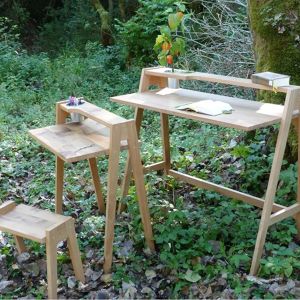bureau en chêne pieds compas charlotte