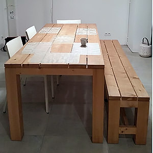 Table de repas et son banc assorti en sapin massif Stéphane