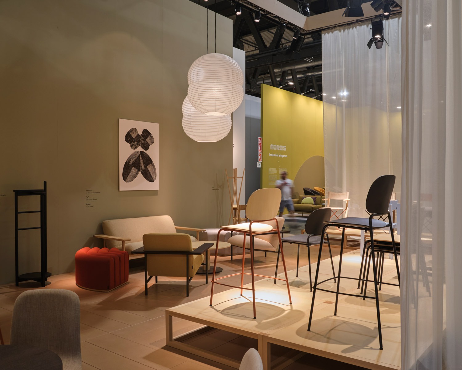 Upon stool at front, Kinoko sofa and armchair with Arkad at back